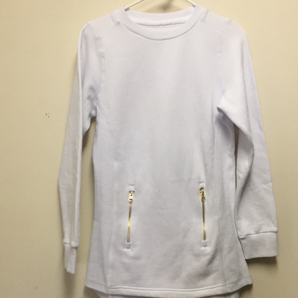 CHARLES RIVER APPAREL Pullover Top Sweater White Long Sleeve Zip Pockets XS